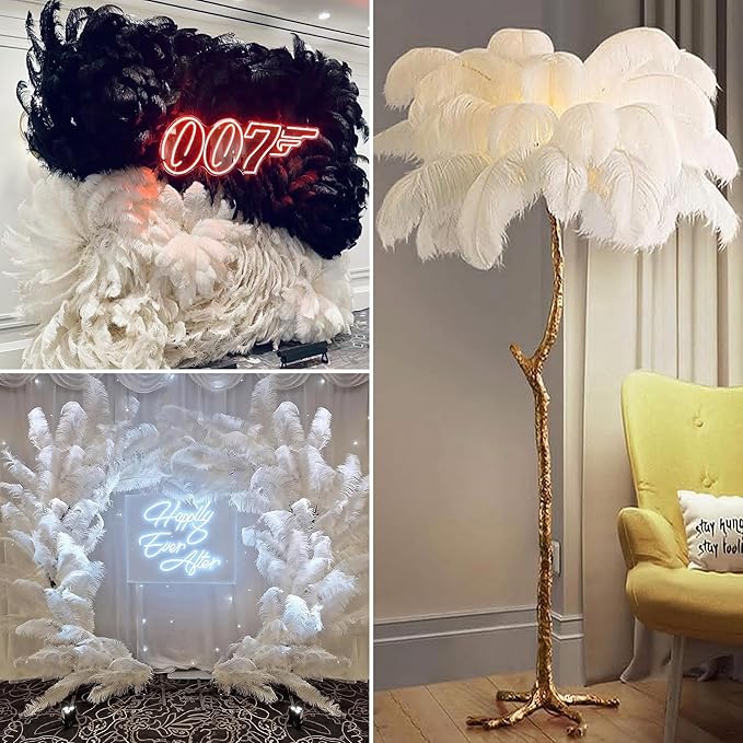 Larryhot White Large Ostrich Feathers - 28-30 inch 10pcs Feathers for Vase,Wedding Party Centerpieces and Home Decorations (White)