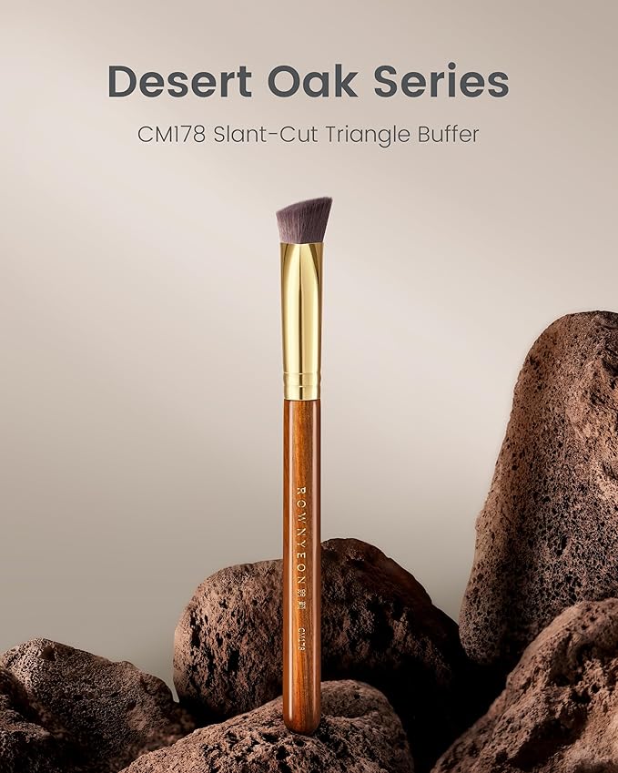 Desert Oak Series Triangular Contour Brush - Angled Synthetic Bristles for Cream/Liquid/Powder, Luxe Bubinga Handle & Brass Ferrule (CM 178)-GlimoraGlow