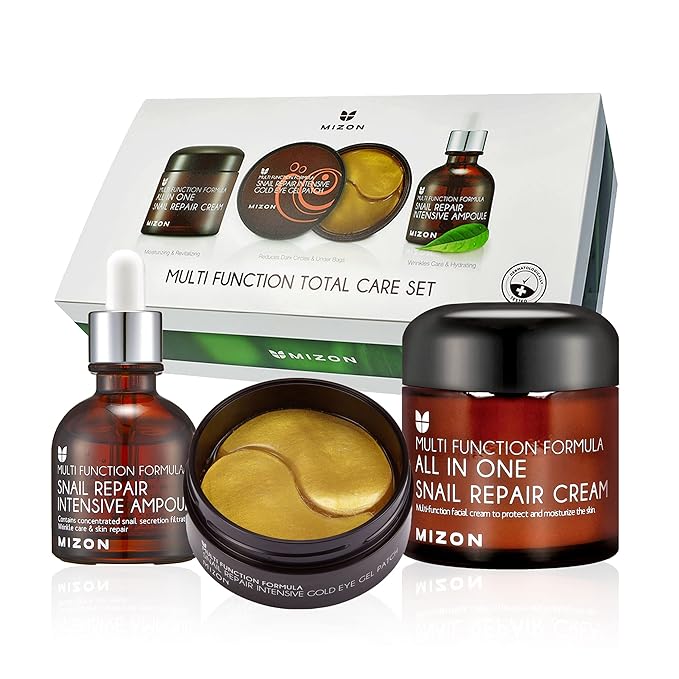 MIZON 24K Gold Snail Skincare Set - Eye Patches, Repair Cream & Ampoule for Sensitive Skin, Anti-Aging & Moisturizing-GlimoraGlow
