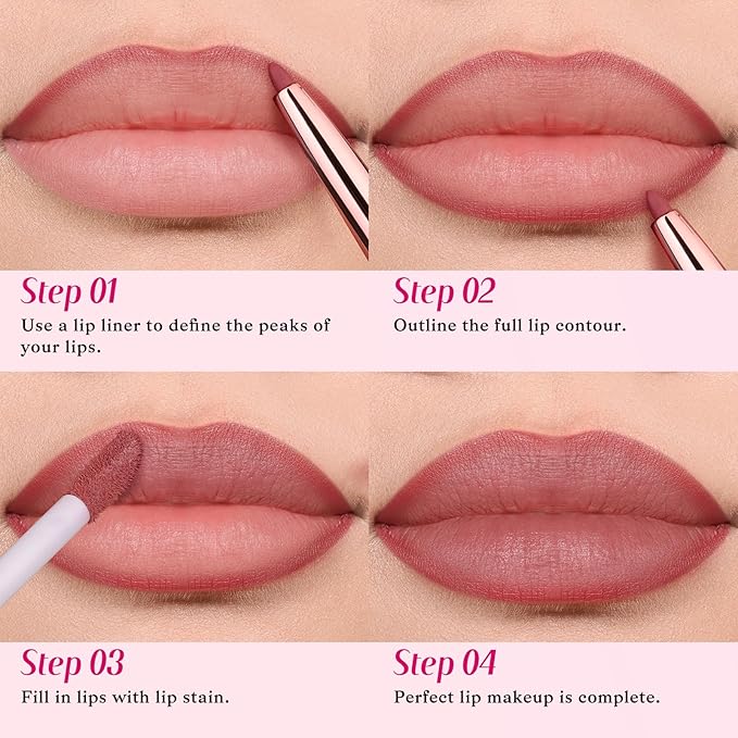 2 PCS Lip Liner and Lip Stain Combo Set, High Pigmented Long Lasting Velvet Lip Tint, Well-Defined Lipliner, Weightless Waterproof Not Animal Tested, Matte Finish Makeup-GlimoraGlow