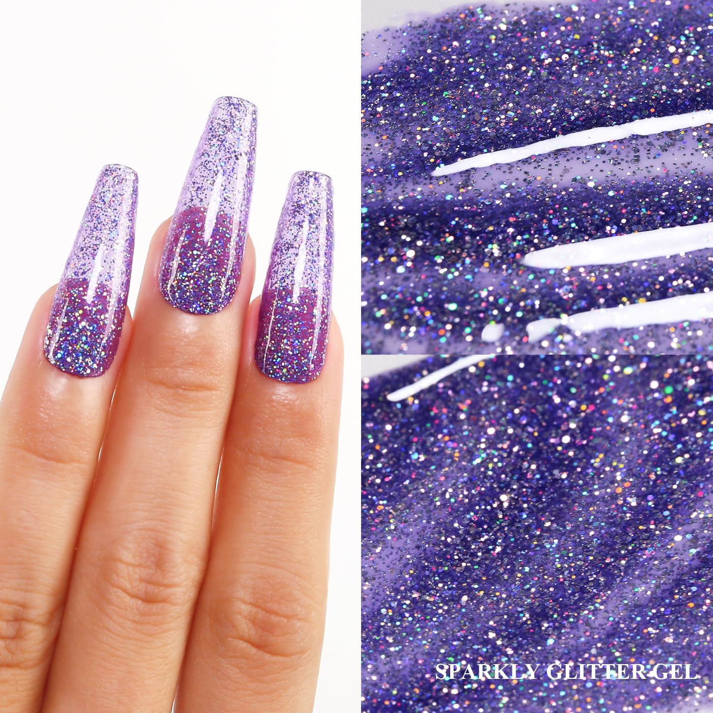 Imtiti Glitter Gel Nail Polish, Clear Purple Iridescent Glitter Gel Polish Diamond Shimmer Sparkle Soak Off UV LED Nail Gel Polish Autumn Winter Gel Polish Manicure Gel Nail Kit 10ML-GlimoraGlow