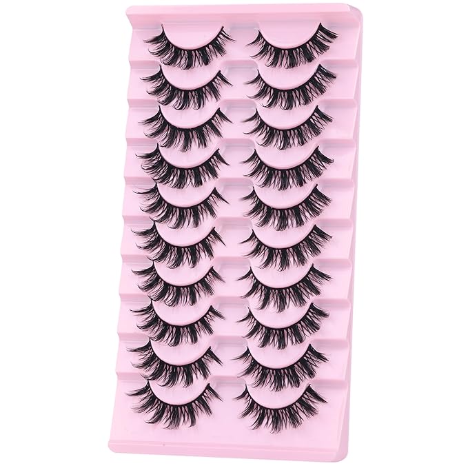 False Eyelashes Manga Lashes 10 Pairs False Eyelashes Japanese Style D Anime Lashes Natural Cosplay Lashes Natural Look 15 MM Wispy Faux Mink Lashes Full Strip Doll Lashes by FANXITON-GlimoraGlow