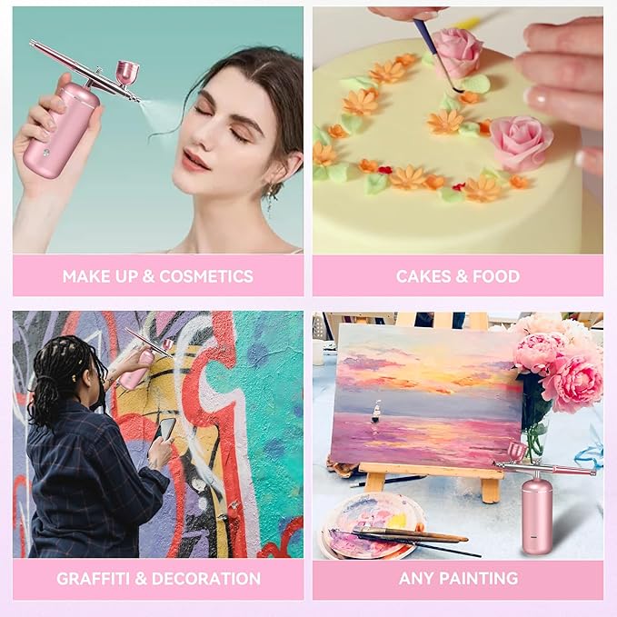 Airbrush Kit with Compressor - 48PSI High-Pressure, Non-Clogging Air Brush Set Cordless Rechargeable with 0.3mm Nozzle and Cleaning Brush for Nail Art, Makeup, Painting, and Cake Decorating-GlimoraGlow