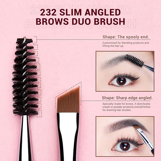 Jessup Eyebrow Makeup Brush Set Professional, Precision Define Sculpt, Flat Angled Spoolie Brushes, Cruelty-Free Synthetic Bristles 3PCS, T326-GlimoraGlow