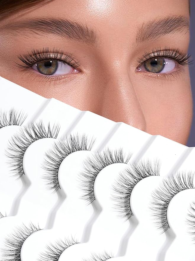 Wispy Cat Eye Lashes False Eyelashes Natural 10mm Short Lashes Pack Soft Strip Eyelash 3D Volume C Curl Natural Eyelashes 7 Pair Siligli Eyelashes-GlimoraGlow