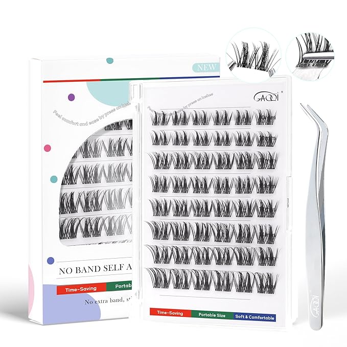 GAQQI Self Adhesive Eyelashes Clusters, No Glue Lash Clusters 10-16mm Dense & Volume Spiky Cluster Lashes, No Band Press On Lashes, More Comfortable & Stronger Hold (Twin）-GlimoraGlow