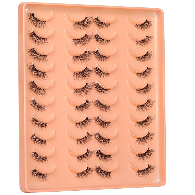 JIMIRE 20 Pairs Hlaf False Eyelashes with Clear Band Half Lashes Wispy Short Accent Lashes 4 Styles Mixed Cat Eye Mink Lashes Fluffy 3/4 Corner Fake Half Lashes Cat Eye Natural Look-GlimoraGlow