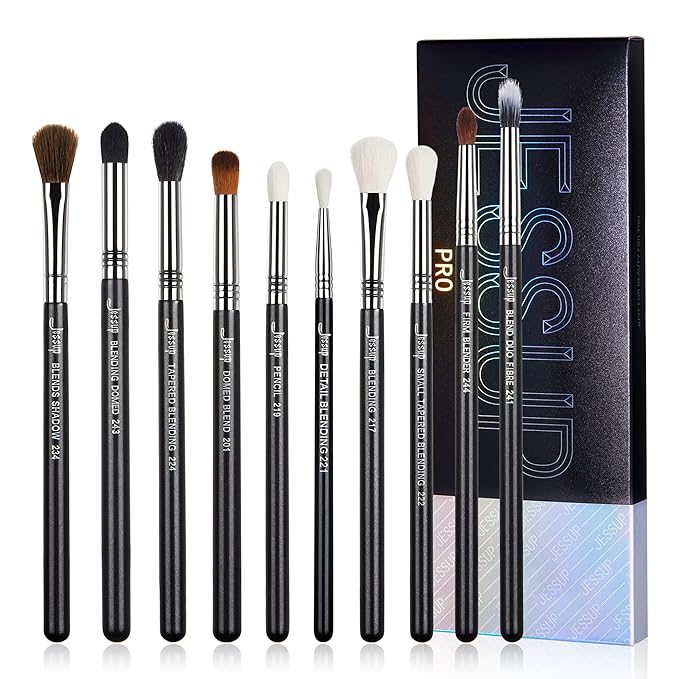 Jessup Eyeshadow Brush Set Professional Eye Blending Brushes for Lid Small Fluffy Soft Eye Brushes 10pcs, T331-GlimoraGlow