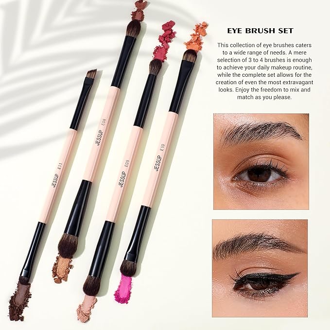 Jessup Makeup Brushes Set 7pcs Double Sided Makeup Brushes for Foundation Concealer Blush Eyeshadow Contour Bronzer Powder Blending Eyebrow Eyeliner, Cruelty-Free Make up Brushes Peach Dust T600-GlimoraGlow