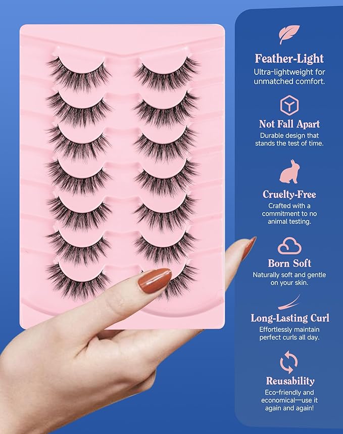 Lashes Natural Look Wispy Spiky Eyelashes Everyday False Lash Soft Strip Eyelashes Fluffy 7 Pairs D78-GlimoraGlow