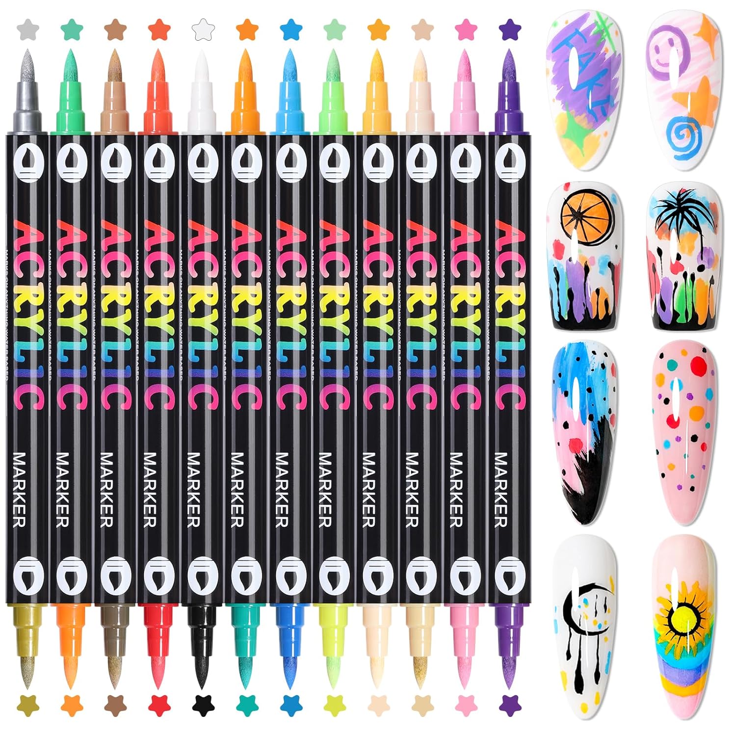 24 Colors Nail Art Pens Set, 3D Nail Polish Pens Quick-Drying Acrylic Paint Markers, Dotting Liner Brush for DIY Nail Design, Home & Salon Manicure Tools-GlimoraGlow