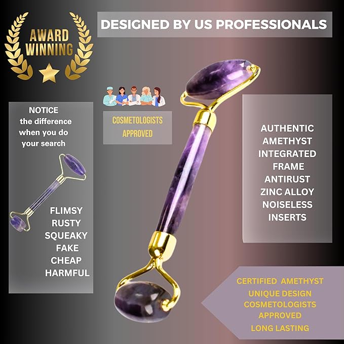 100% Authentic Amethyst Mother's day Gift Set Amethyst Eye Mask Amethyst Jade Roller & Gua Sha Set Facial Mask Instant Puffiness promote relaxation and relief stress.-GlimoraGlow