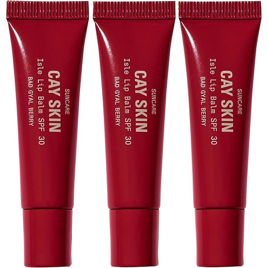 Cay Skin Isle Lip Balm SPF 30 – High Shine, Hydrating + Sheer Lip Gloss in Vanilla Brown Sugar Flavor – Formulated with Natural Ingredients for All Skin Tones – 3-Pack, Bad Gyal Berry-GlimoraGlow