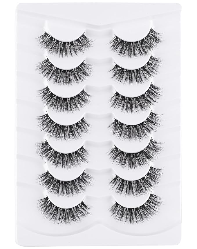 Lashes Wispy False Eyelashes Natural Look Fluffy Mink Lashes Doll Eyelashes Thick Faux Mink Eyelashes C Curl Fake Lashes 14MM 7 Pairs-GlimoraGlow