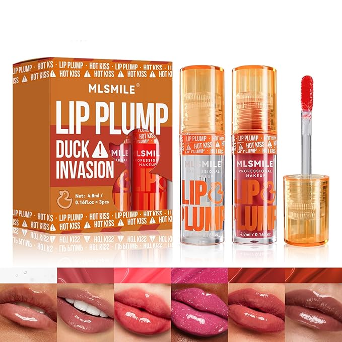 Hydrating Plumping Lip Oil Set, Natural Lip Gloss Plumper with Ginger, Transparent Moisturizing Lip Balm, Tinted Lip Plumper Gloss Make Lips Fuller, Vegan Lip Makeup (Set B, 3Pieces)-GlimoraGlow