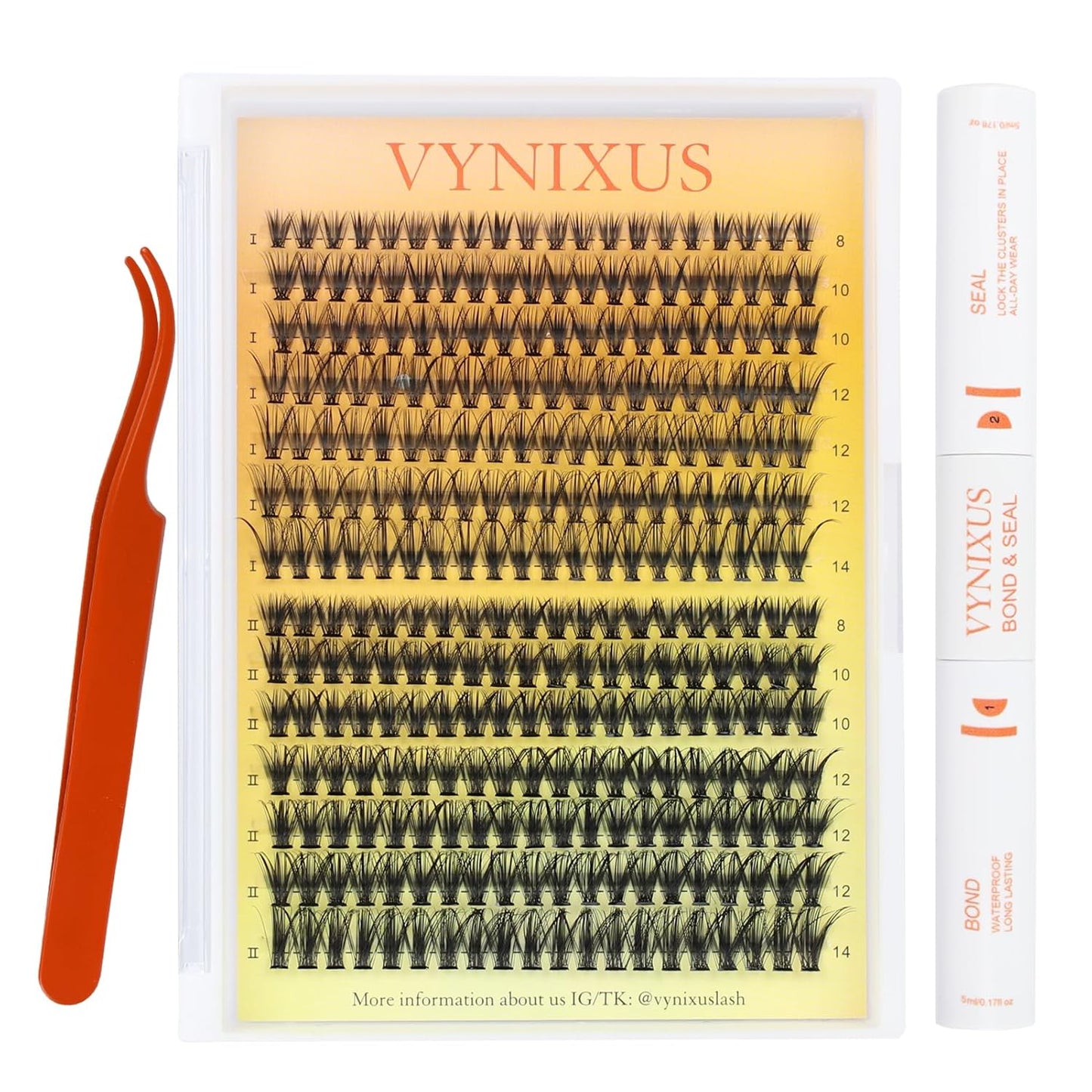 Lash Clusters Kit Eyelash Clusters DIY Lash Extension Kit with Lash Bond and Seal Waterproof Tweezers Cluster Eyelash Extensions Kit (Set 30D/40D-0.07D-Mix8-14)-GlimoraGlow