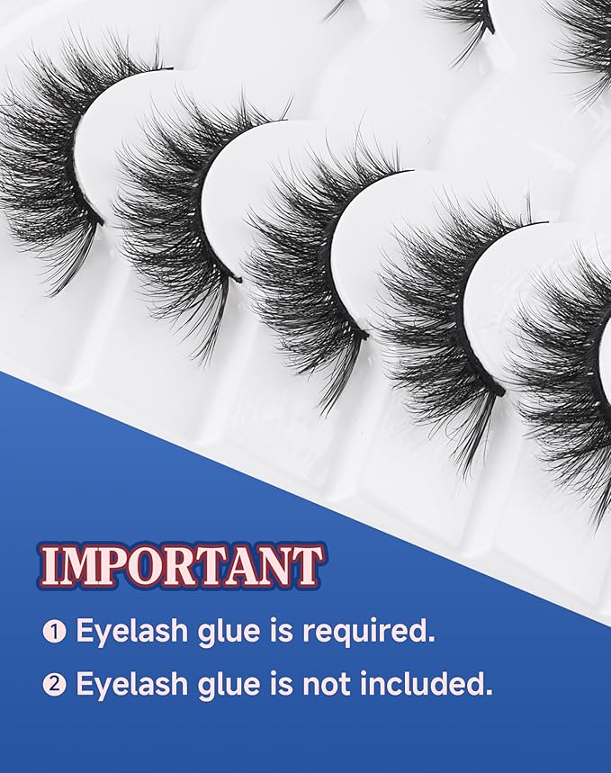 Lashes Cateye Wispy False Eyelashes Volume Flared Mink Eyelash Strip Lashes Soft Cat Eye Lash Natural Pack 7 Pairs Everyday 17MM D74-GlimoraGlow