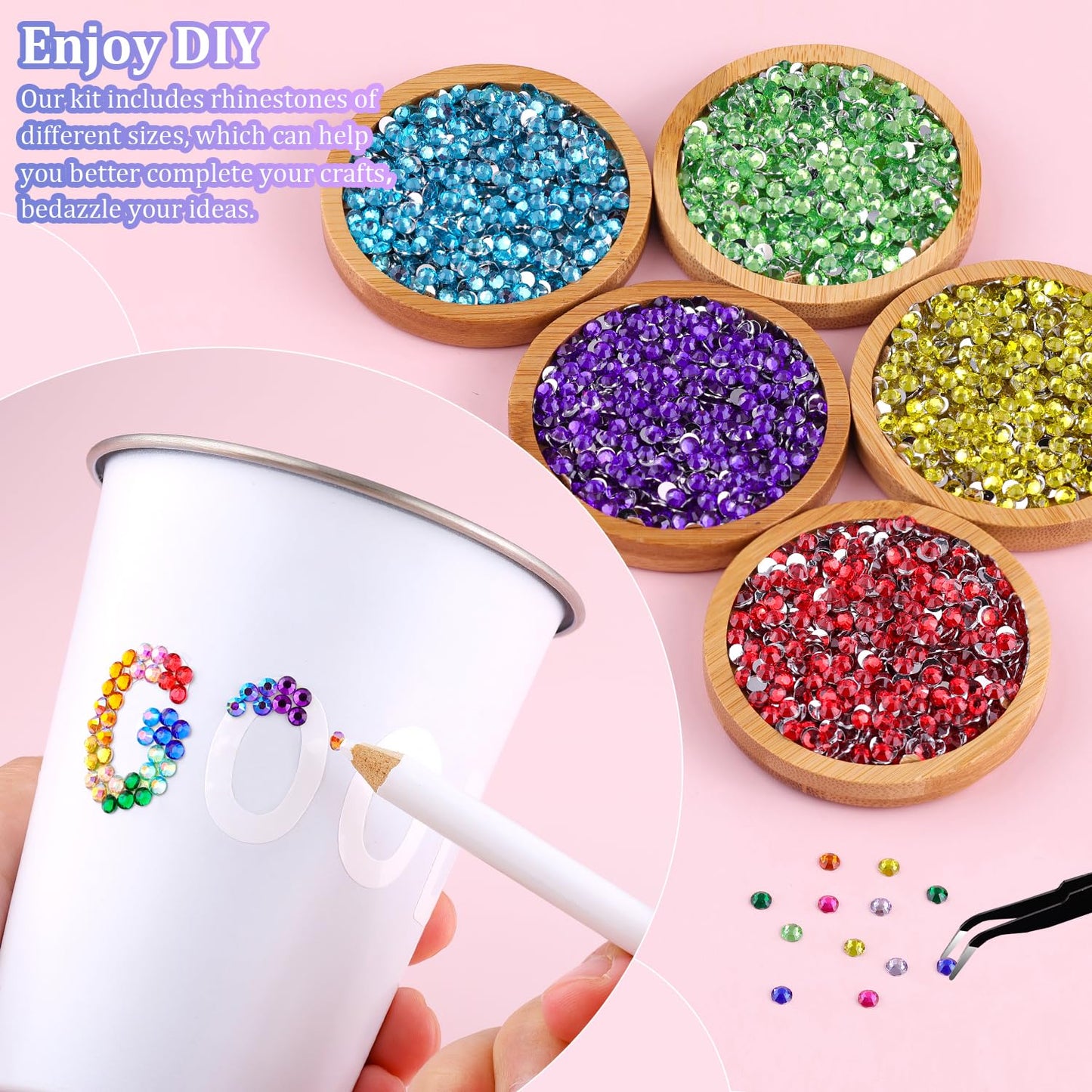 12600Pcs Resin Rhinestones for Bedazzling with Tweezers, Multicolor 4mm Rhinestones for Crafting with 3Pcs 10ml B7000 Jewelry Glue for DIY Crafts Clothing Tumblers Shoes Fabric Nail Art-GlimoraGlow