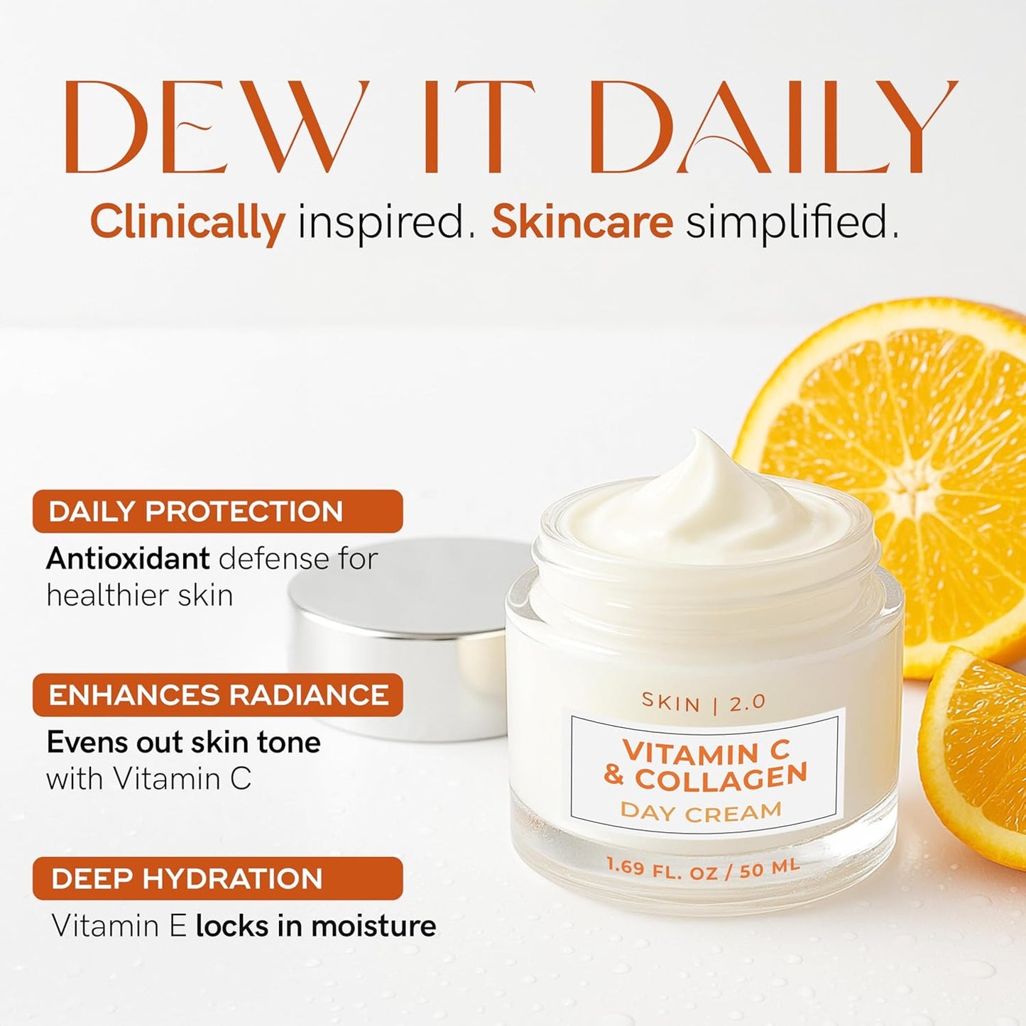 Vitamin C & Collagen Daily Face Moisturizer - Dermatologist Tested, Skin Tightening, Brightening - Anti-Aging, Clean Beauty, Cruelty-Free Korean Skincare, All Skin Types - 1.69 Fl oz (2-Pack)-GlimoraGlow