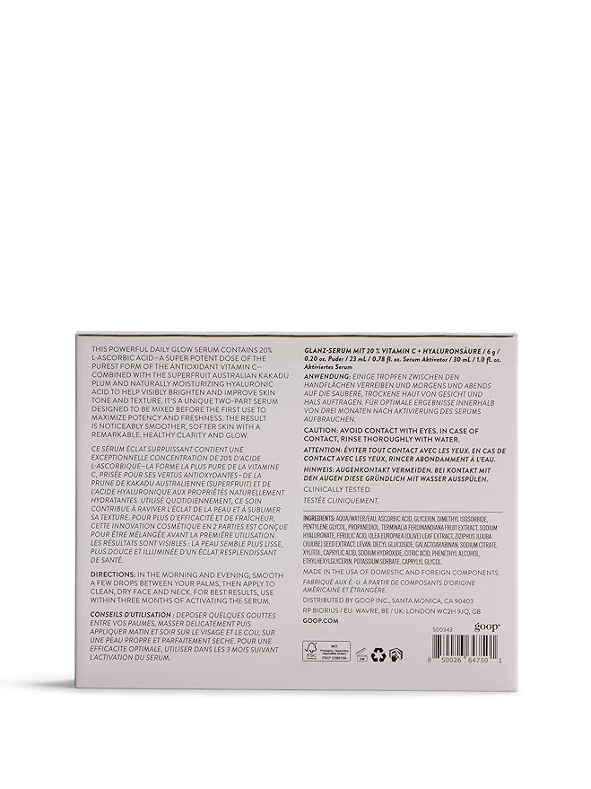 goop Beauty 20% Vitamin C + Hyaluronic Acid Serum | Improves Tone, Texture, & Hydration | L-ascorbic Acid and Hyaluronic Acid | Paraben and Silicone Free | 1 fl oz-GlimoraGlow