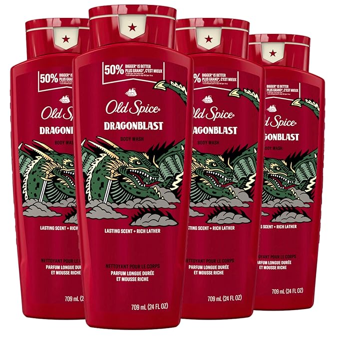 Old Spice Body Wash for Men, Dragonblast, Long Lasting Lather, 24 fl oz (Pack of 4)-GlimoraGlow