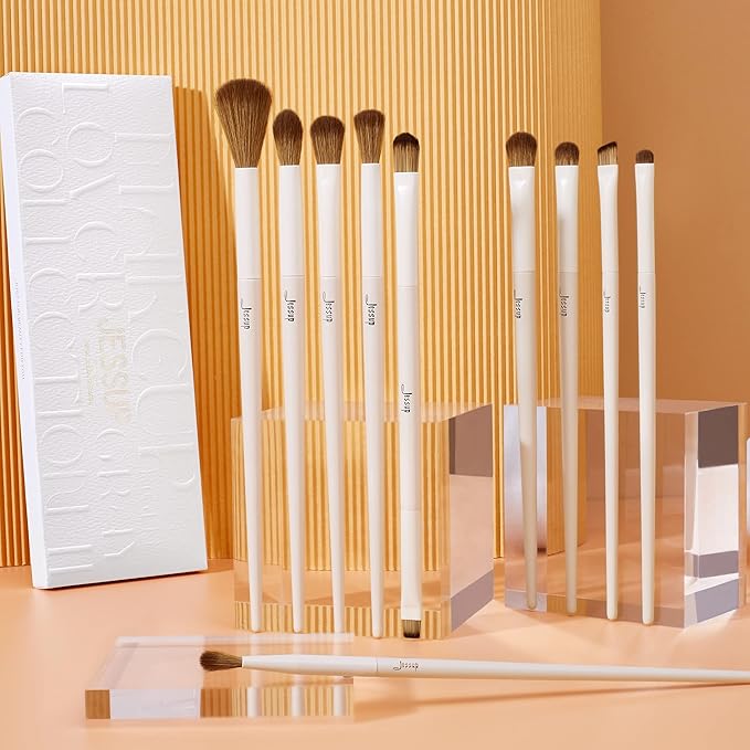 Jessup Precision Makeup Brushes 10Pcs Eye Makeup Brush Set Premium Synthetic Eyeshadow Concealer Eyeliner Eyebrow Blending Highlight Brush, Light Grey T330-GlimoraGlow