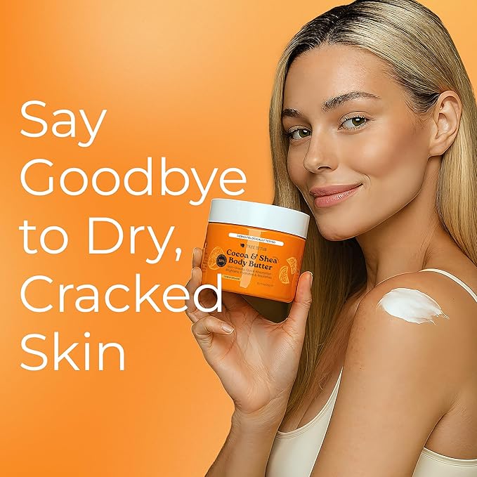 Tree to Tub Shea Body Butter for Dry, Extremely Dry, Sensitive Skin - Moisturizing Body Cream for Women & Men, Hydrating Body Lotion Moisturizer w/Vitamin C, Organic Cocoa, Citrus Scent-GlimoraGlow