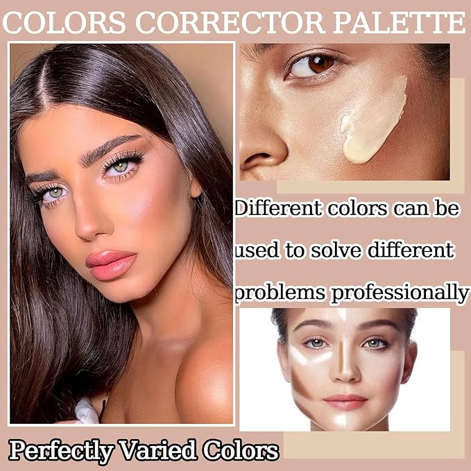10 Colors Correcting Concealer Palette,Colors Corrector Palette,Moisturizing Full Coverage Liquid Foundation Cream Contour Makeup Palette with Brush-GlimoraGlow