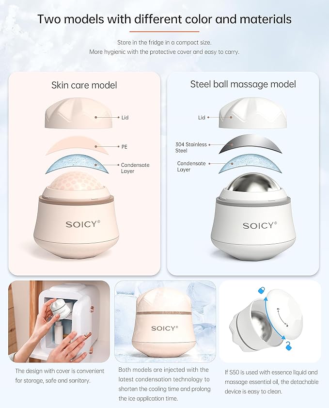 Facial Roller Stainless Steel Eye and Face Ice Massage Roller 360 Degree Rotate Ice Massage Roller Beauty Skin Care Tool-GlimoraGlow