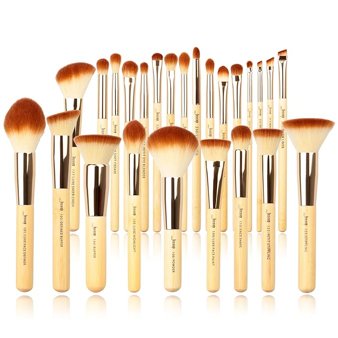 Jessup Professional Bamboo Makeup Brushes, Premium Synthetic Foundation Powder Concealer Blush Highlight Eye Blending Cosmetic Brush Set 25pcs T135-GlimoraGlow