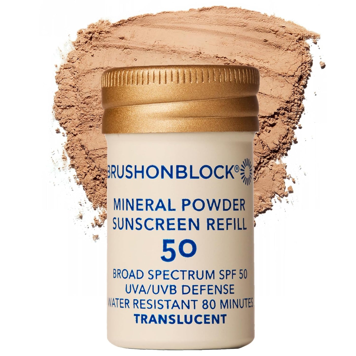 Brush On Block Mineral Sunscreen Powder Refill, Natural Broad-Spectrum SPF 50, Safe for Sensitive Skin, UVA UVB Face Protection, Reef Friendly (Translucent - Refill)-GlimoraGlow