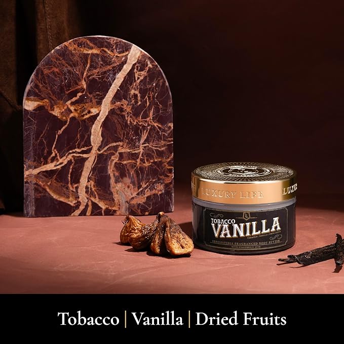 LUXURY LIFE BUTTER - Irresistibly Scented Body Butter with Hyaluronic Acid for Ultimate Moisture. Luxurious Natural Fragrance. Hydrates for a Non-Greasy Glamorous Glow, Tobacco Vanilla, 5 oz.-GlimoraGlow