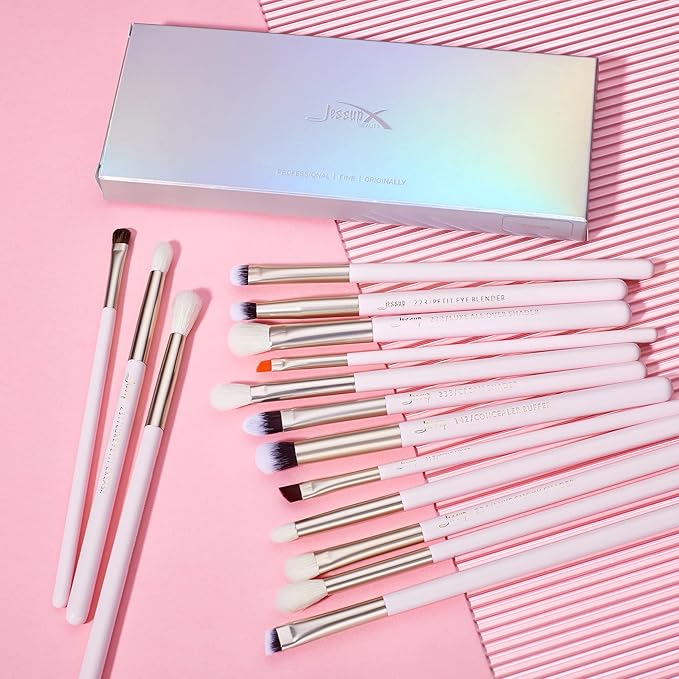 Jessup Eyeshadow Brushes 15pcs, Natural Eye Brush Set for Eyeshadow Blending Concealer Eyebrow Eyeliner, Blushing Bride T294-GlimoraGlow