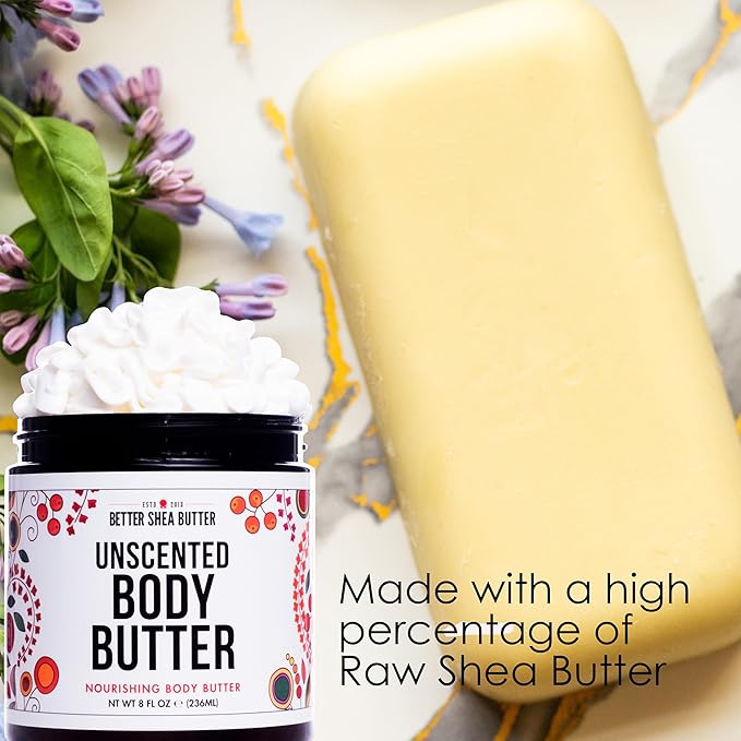 Unscented Body Butter for Dry Skin | with Raw Shea Butter and Jojoba Oil | Deep Moisturizer Safe for Sensitive Skin, Non Greasy, Fragrance Free | 8 oz-GlimoraGlow