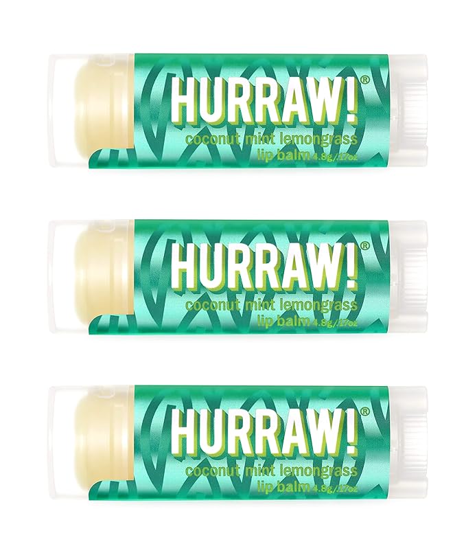 Hurraw! Coconut, Mint, Lemongrass (Pitta) Lip Balm, 3 Pack: Organic, Certified Vegan, Cruelty and Gluten Free. Non-GMO, 100% Natural Ingredients. Bee, Shea, Soy and Palm Free. Made in USA-GlimoraGlow