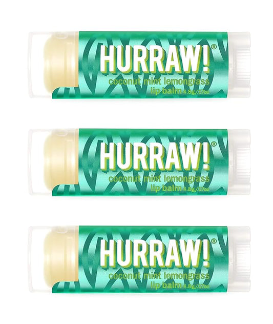Hurraw! Coconut, Mint, Lemongrass (Pitta) Lip Balm, 3 Pack: Organic, Certified Vegan, Cruelty and Gluten Free. Non-GMO, 100% Natural Ingredients. Bee, Shea, Soy and Palm Free. Made in USA-GlimoraGlow