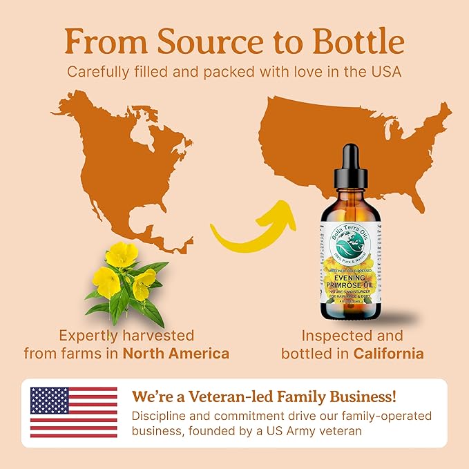 Bella Terra Oils - Organic Evening Primrose Oil 8 oz - Harvested for Excellence, Packed with Nutrients & Omega-6, Perfect Elixir for Enhancing Natural Beauty-GlimoraGlow