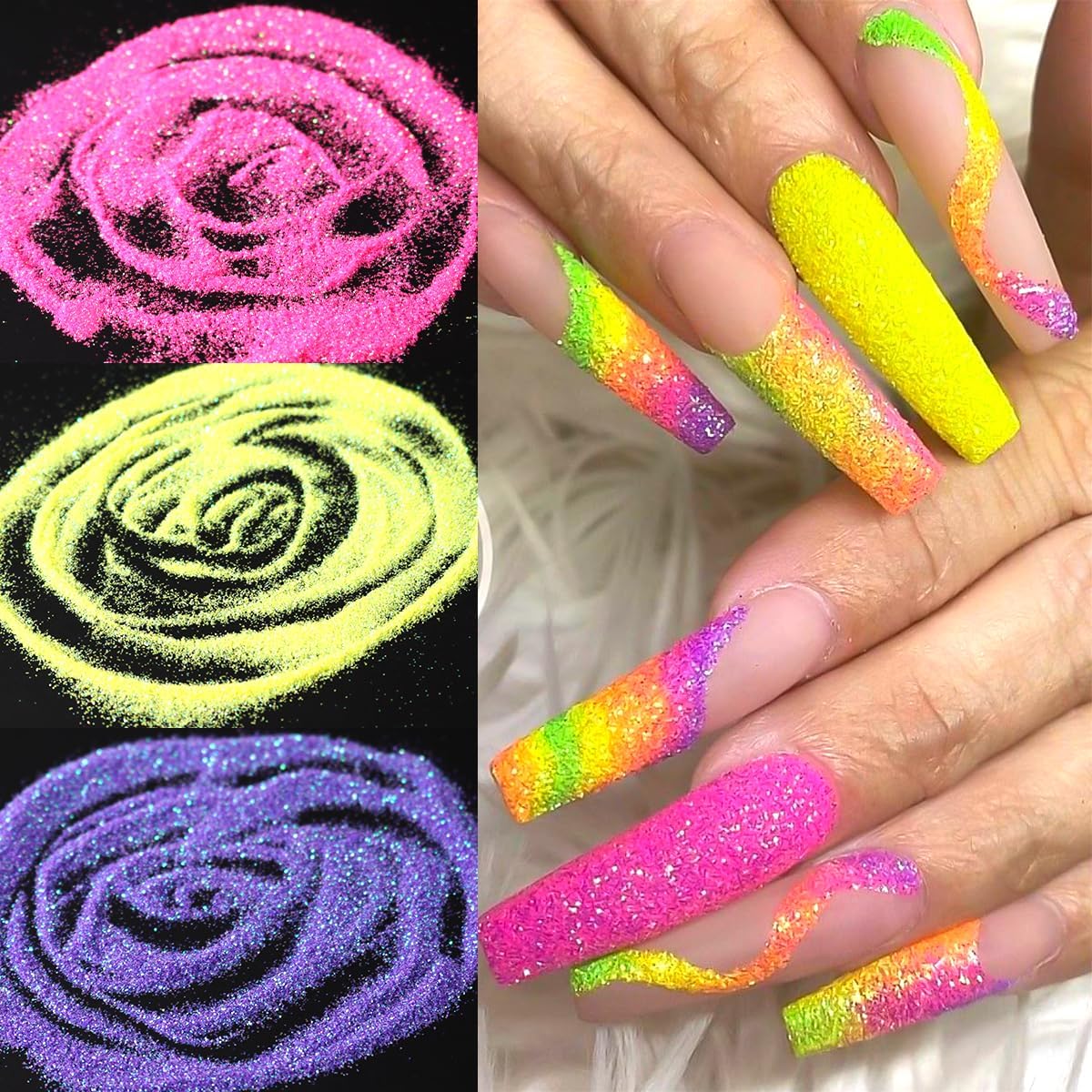10 Bottle Shimmer Sugar Glitter Powder for Nails,Colorful Candy Coat Effect Iridescent Nail Dipping Powder Pigment, Fluorescent Chrome Dust and Stainless Steel Cuticle Pusher for DIY Manicure Decor-GlimoraGlow
