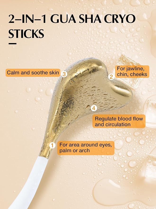 2-in-1 Gua Sha Cryo Sticks, Facial Skin Care Tools for Women Facial Massager, Unbreakable Stainless Steel Esthetician Supplies, Cooling Ice Globes Roller with Carry Case-GlimoraGlow