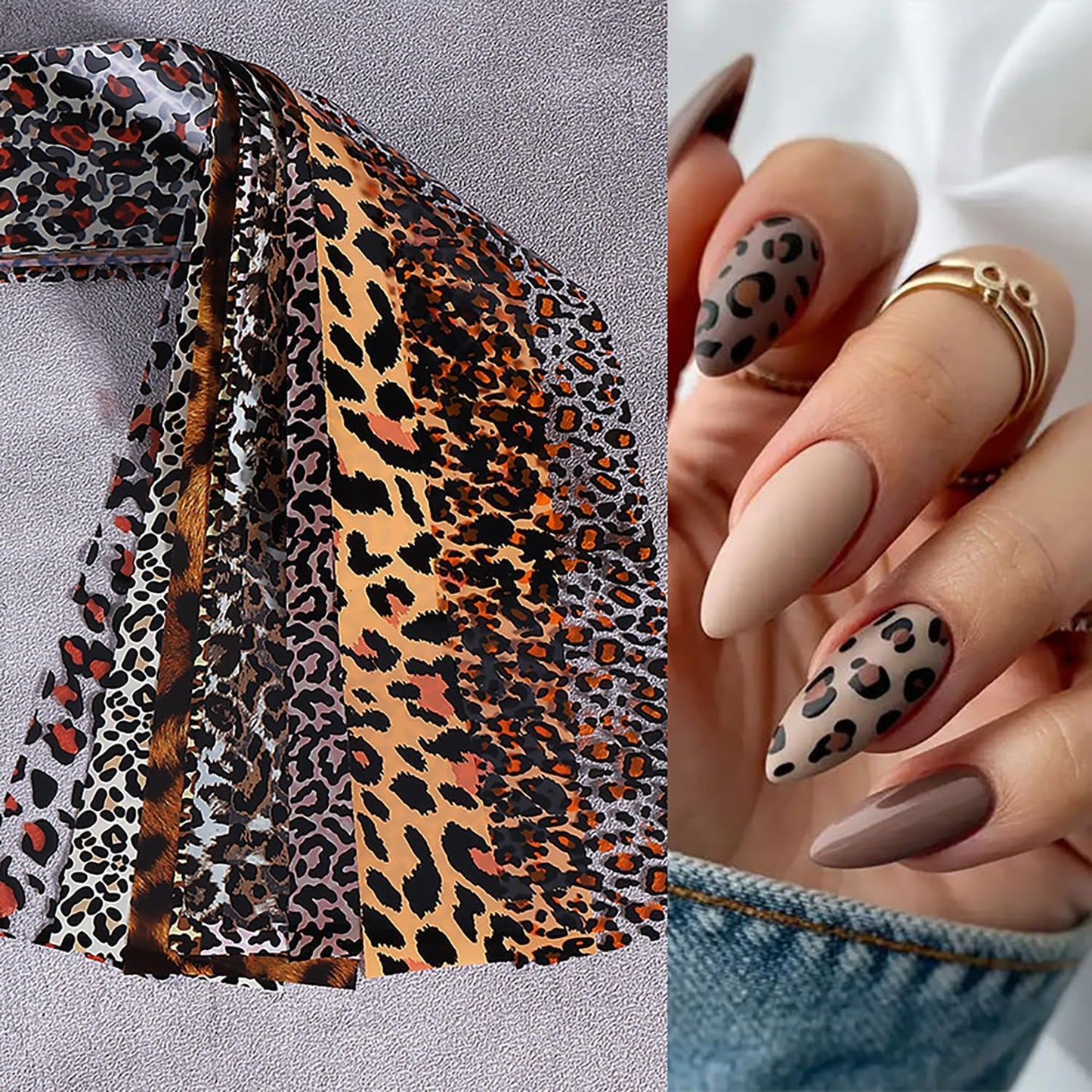 10 Rolls Leopard Print Nail Foil Transfer Stickers Autumn Winter Nails Decoration Self Adhesive Leopard Nail Foils Transfer Nail Art Animal Print Nails Supplies for Women DIY Manicure Accessories-GlimoraGlow