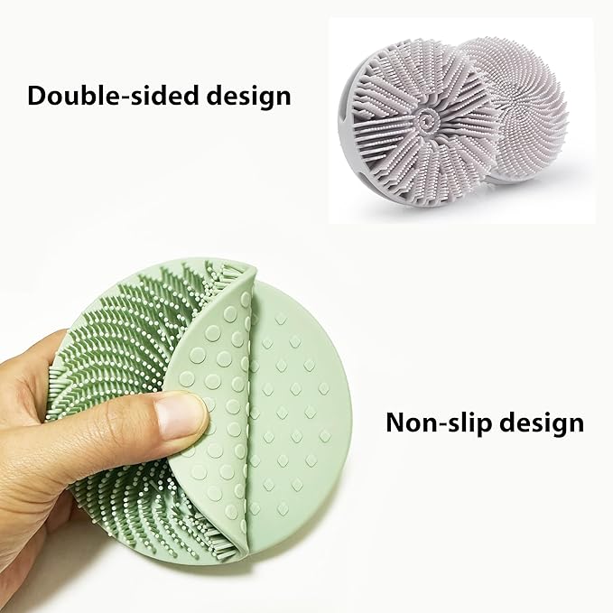 2 PC Silicone Exfoliating Body Scrubber, Silicone Body Shampoo Brush, Soft Silicone Loofah for Sensitive Skin, Shower Silicone Hair Scalp Massager, Easy to Clean, Lather Well(Gray&Green)-GlimoraGlow