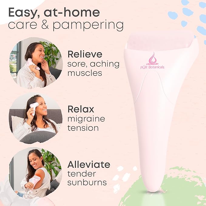 Ice Roller Face Massager 2 in 1 Set- Therapeutic Cooling to Naturally Tone & Tighten | Brighten Complexion and Reduce Wrinkles, Under Eye Puffiness | Facial Cool Ice Rollers for Migraine + Pain Relief-GlimoraGlow