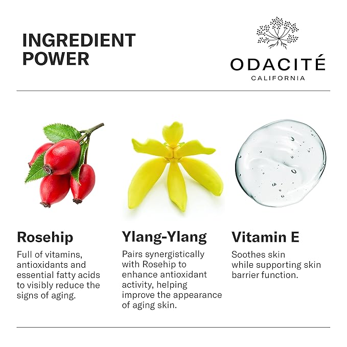 Odacité Anti Aging Serum Concentrate with Rosehip + Ylang-Ylang - Lightweight Facial Serum For Mature Skin, Fine Lines, Nourishes for Look of Plump, Youthful Skin - 0.17 Fl. Oz-GlimoraGlow