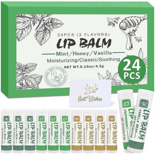 24 Pack Lip Balm Bulk, Vanilla Mint Honey, 100% Natural Lip Balm with Vitamin E and Coconut Oil, Moisturizing Lip Balm for Dry Lips-GlimoraGlow