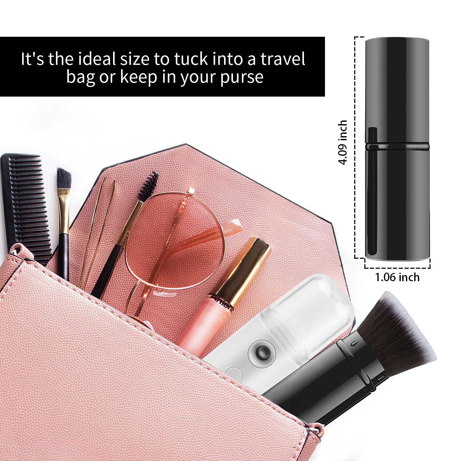 Falliny Makeup Brushes, Retractable Travel Kabuki Powder Foundation Brush, Portable Face Liquid Foundation Sunscreen Brush with Cover for Blending Liquid, Bronzer,Cream or Flawless Powder Cosmetics-GlimoraGlow