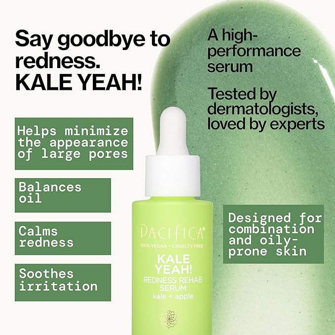 Pacifica Kale Yeah! Redness Rehab Serum – Niacinamide & Super Greens Face Serum to Calm Redness, Minimize Pores & Oil, Soothing Anti-Redness for Oily/Combination Skin Vegan Dermatologist Tested-GlimoraGlow