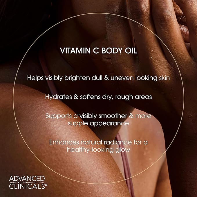 Advanced Clinicals Vitamin C illuminating Body Oil For Women & Men |Vitamin C Oil Skin Care Body Moisturizer With Vitamin E + Botanicals To Help Improve Appearance Of Dark Spots + Dry Skin, 3.8 Fl Oz-GlimoraGlow