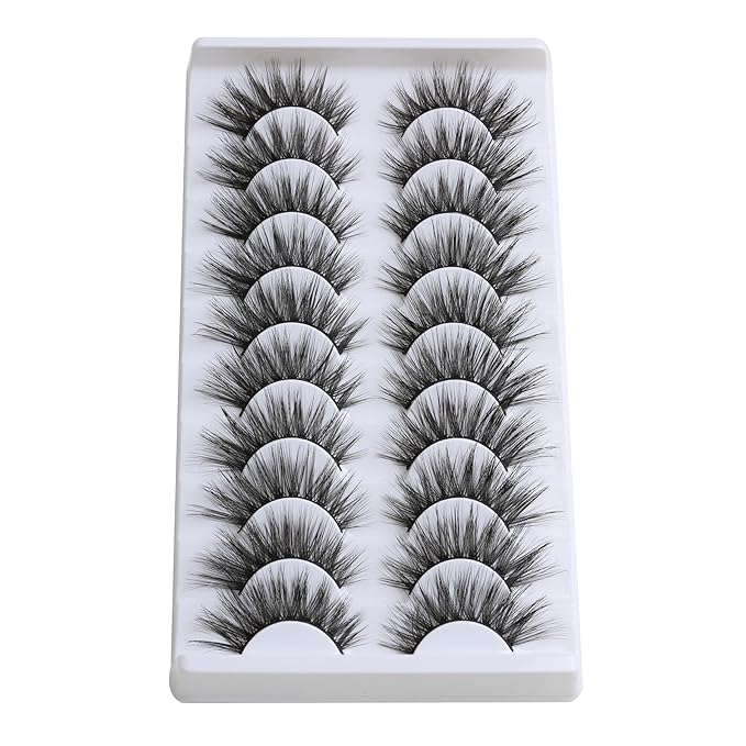 SUNWELL False Eyelashes 16mm Mink Lashes Cat Eye Faux Mink Lashes 8D Fluffy Strip Lashes Soft Wispy Luxury Volume Fake Eyelashes 10 Pairs Pack-GlimoraGlow