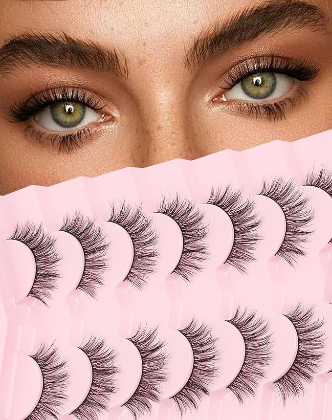 Lashes Natural Wispy Look Flared False Eyelashes Soft Strip Lash Fluffy Eyelash 7 Pairs D79-GlimoraGlow