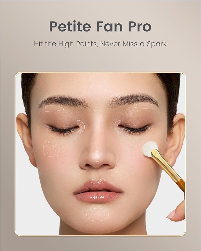 Desert Oak Series Mini Fan Brush - Ultra-Fine Goat Hair for Precision Highlighting, Flat Fan Shape Targets Cheekbones/Nose Bridge, Ebana Bubinga Handle & Brass Ferrule (CM 166)-GlimoraGlow